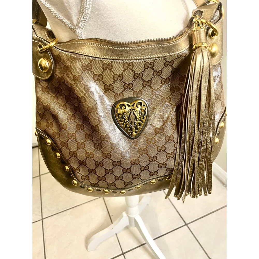 Gucci GG Signature and Studded Metallic Leather Babouska Hobo Bag. - Picture 10 of 14